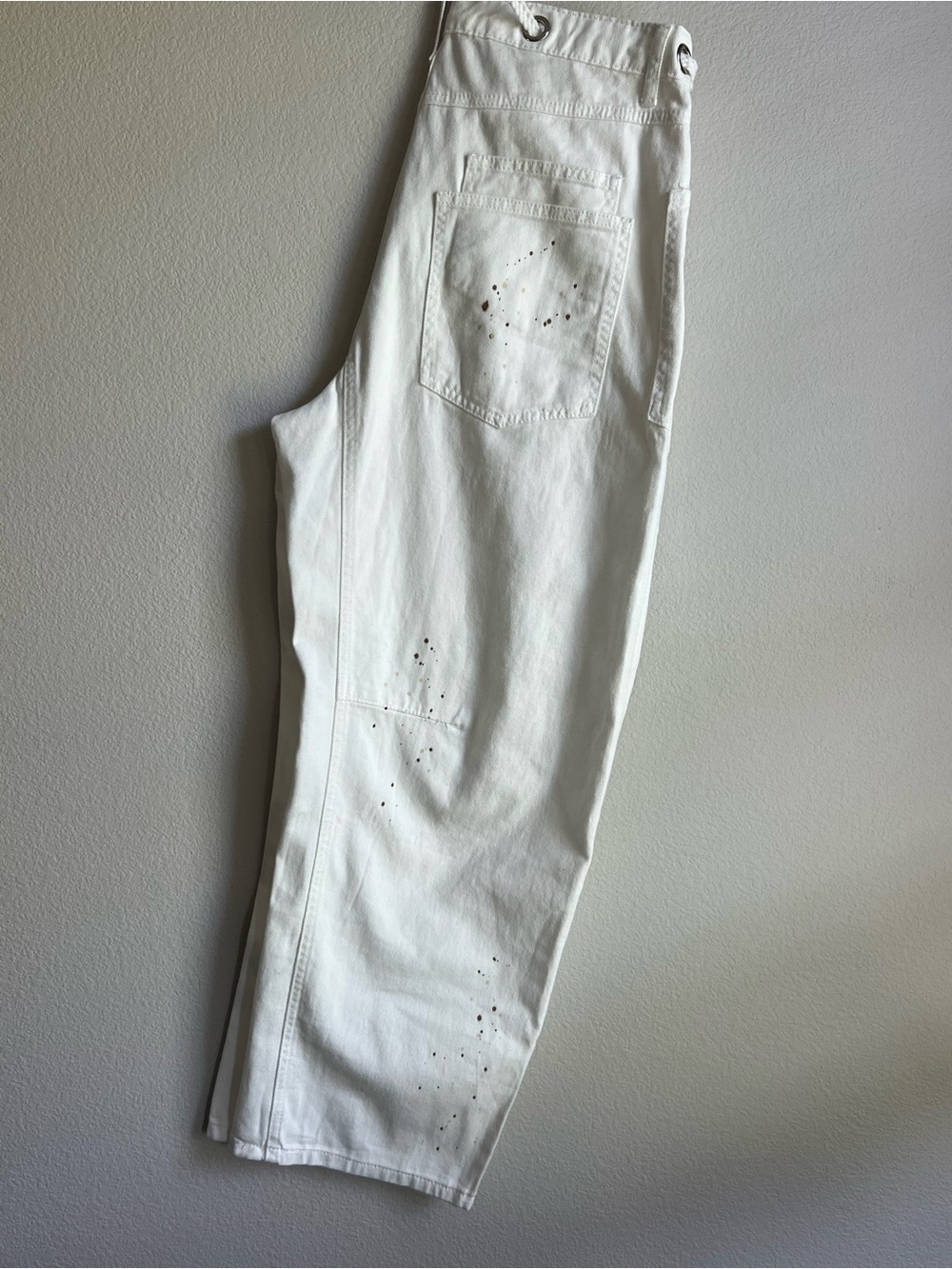 White Painter-Style Barrel Pants with Grommet Waist Sz 10 Free People Style - Picture 5 of 6